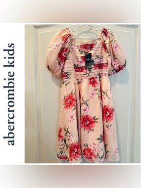 NWT, Girls Abercrombie & Fitch Floral Peony Pink Dress, Size 9/10